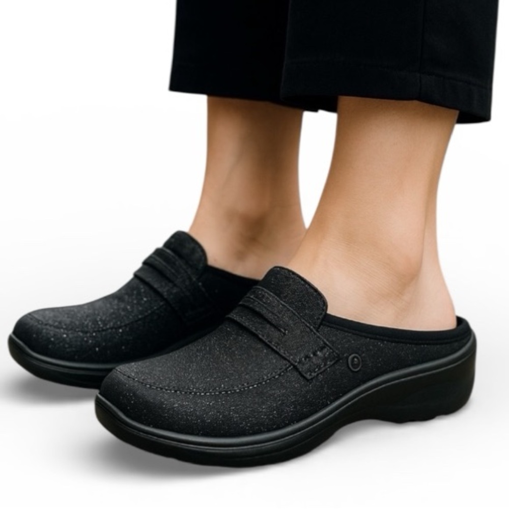 Bzees Mules Clogs Womens Black Glitter Slip On Shoes Size 9 Slides